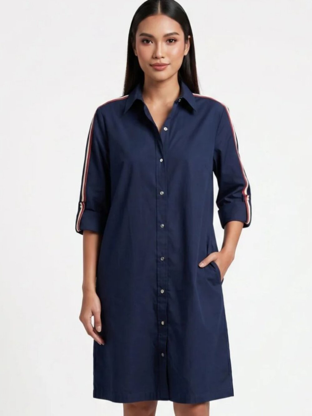 mlle gabrielle Sz 1X Blue Denim Shirtdress Timeless Closet Staple Preppy Layers